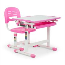 Annika detský písací stôl, dvojdielna sada, stôl, stolička, výškovo nastaviteľné, ružová OneConcept