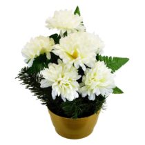 Dušičková dekorácia s chryzantémami 23 x 22 cm, biela