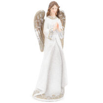 Polyresinový anjel so strieborným srdcom, 20 x 7,5 cm